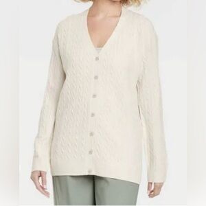 A New Day Cream Cable Knit Cardigan Sweater Size Small